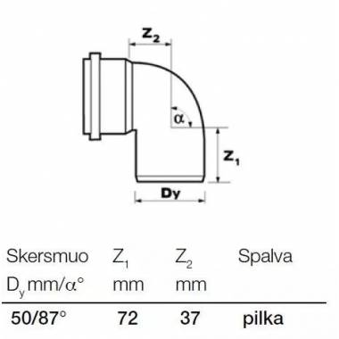 Alkūnė vidaus kanalizacijai Wavin Optima, 50 mm, 87 °