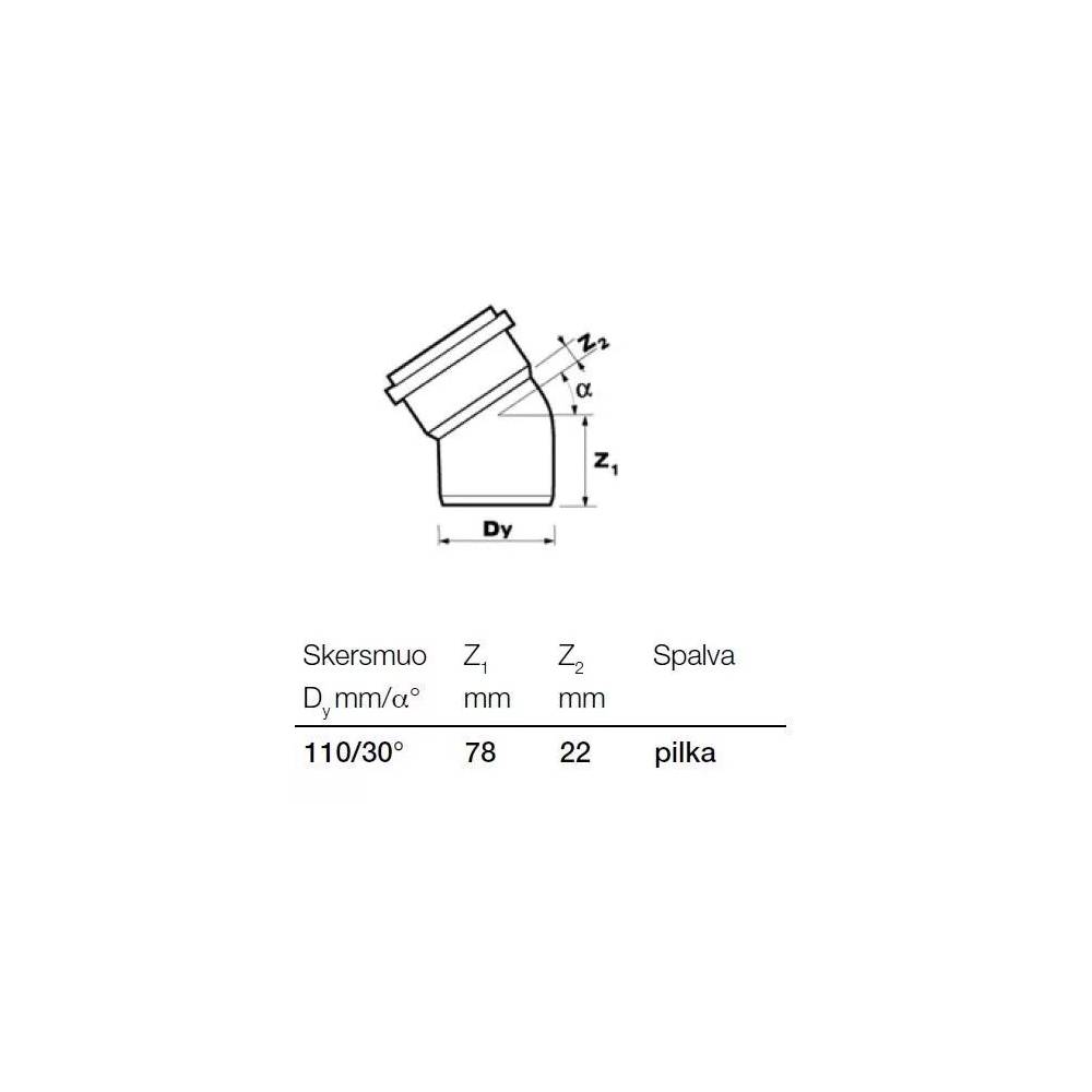 Alkūnė vidaus kanalizacijai Wavin Optima, 110 mm, 30 °