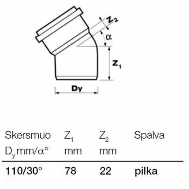 Alkūnė vidaus kanalizacijai Wavin Optima, 110 mm, 30 °