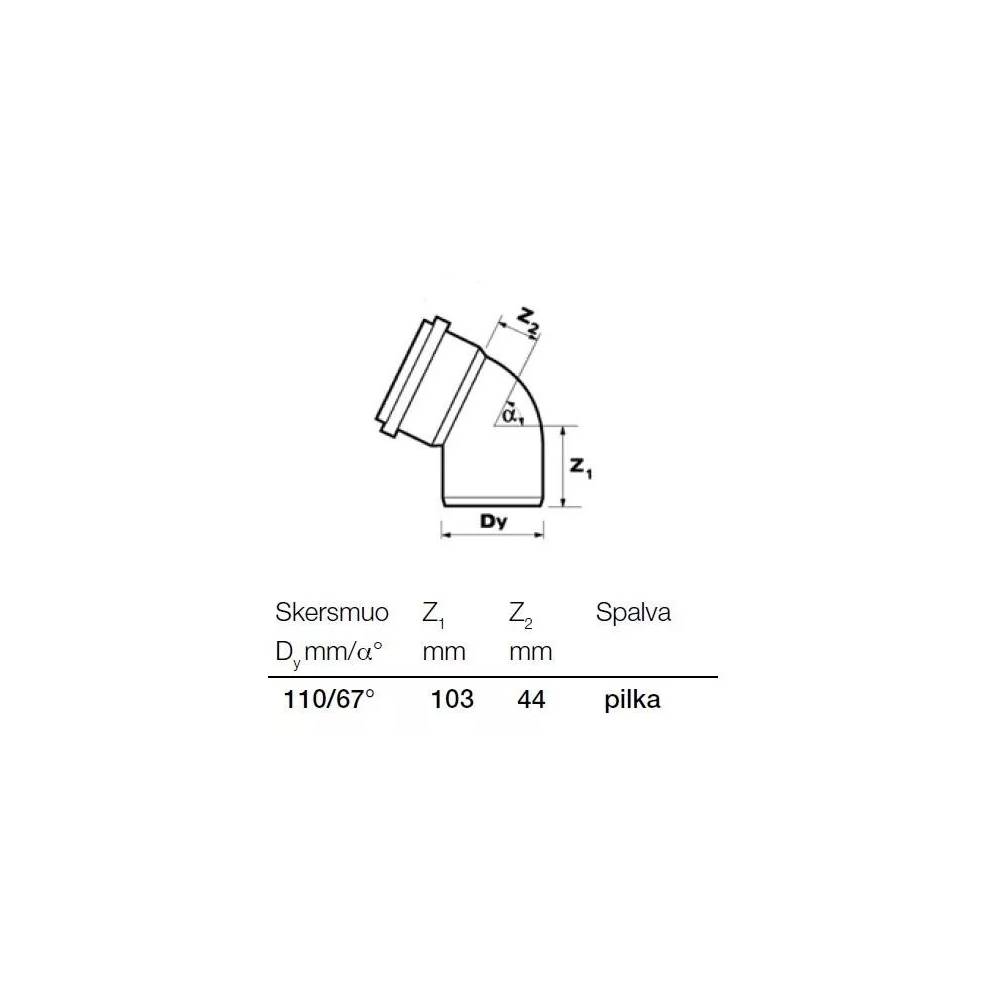 Alkūnė vidaus kanalizacijai Wavin Optima, 110 mm, 67 °