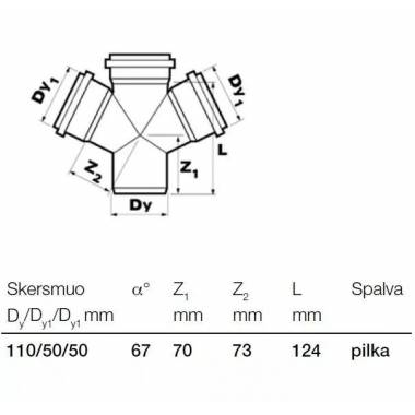 Keturšakis vidaus kanalizacijai Wavin Optima, 110 mm x 50 mm x 50 mm, 67 °