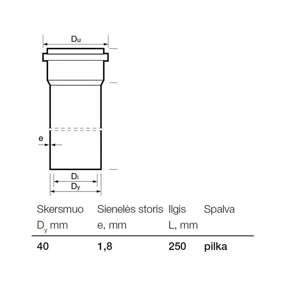 Vamzdis vidaus kanalizacijai Wavin, Optima, PP, 40 mm, 0.25 m