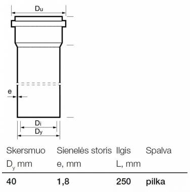 Vamzdis vidaus kanalizacijai Wavin, Optima, PP, 40 mm, 0.25 m