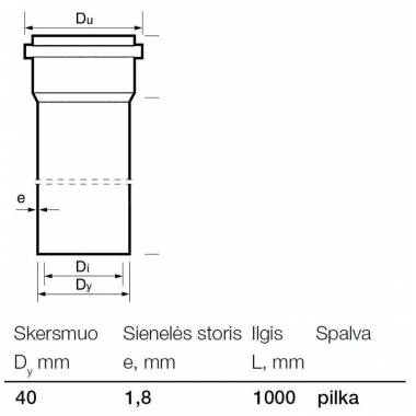 Vamzdis vidaus kanalizacijai Wavin, Optima, PP, 40 mm, 1 m