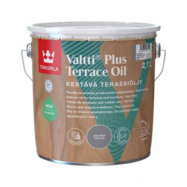 Medienos aliejus Tikkurila Valtti Plus Terrace Oil, pilka, 2.7 l