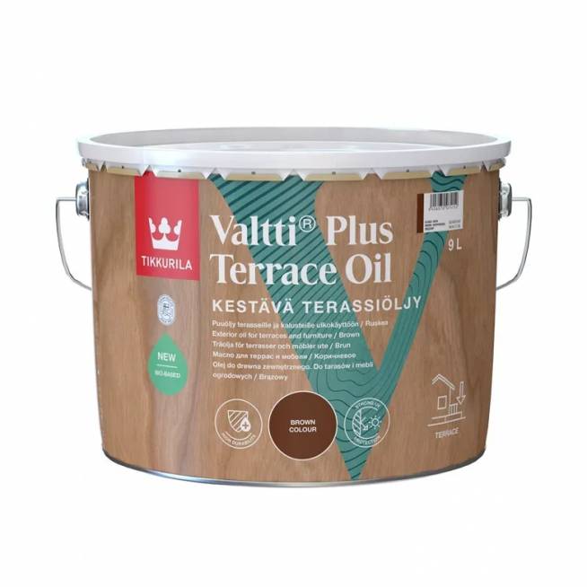 Medienos aliejus Tikkurila Valtti Plus Terrace Oil, ruda, 9 l