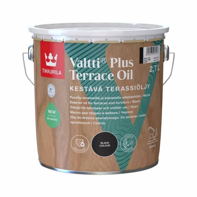 Medienos aliejus Tikkurila Valtti Plus Terrace Oil, juoda, 2.7 l