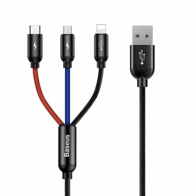 Adapteris Baseus CAMLT-BSY01, USB Type C/Micro USB/Apple Lightning, 120 cm, juoda