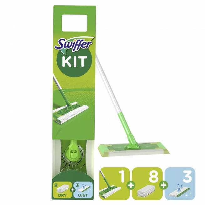 Swiffer Sweeper Starter Kit XXL, 11 Grindų Šluosčių (Sausas 8 vnt + Šlapias 3 vnt)