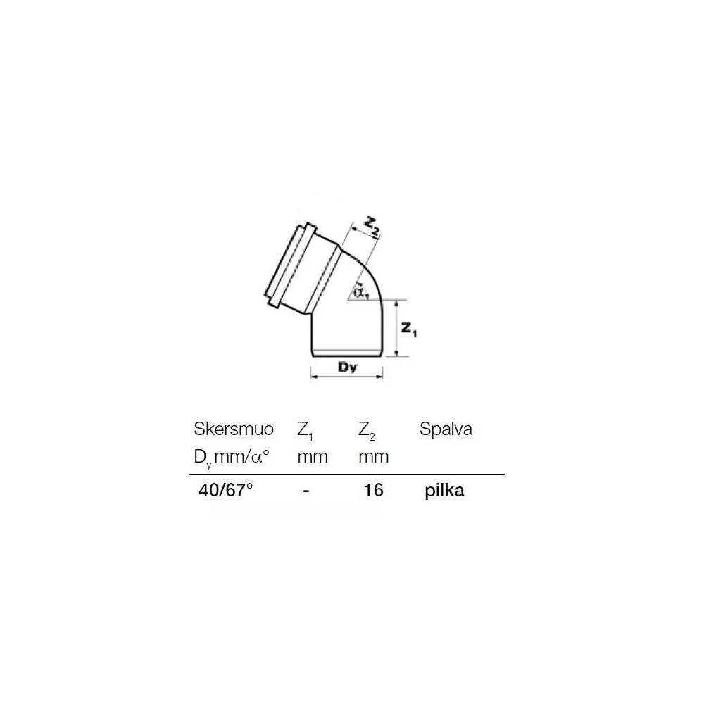 Alkūnė vidaus kanalizacijai Wavin Optima, 40 mm, 67 °