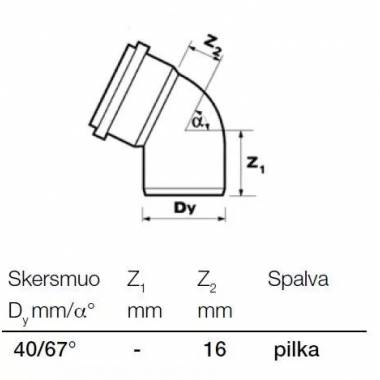 Alkūnė vidaus kanalizacijai Wavin Optima, 40 mm, 67 °