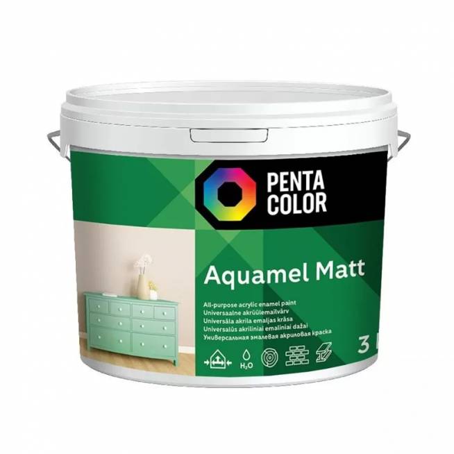 Emaliniai dažai Pentacolor Aquamel, matinis, 3 kg, balta