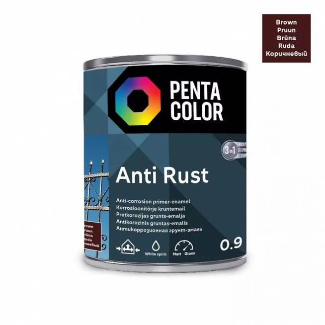 Emaliniai dažai Pentacolor Anti Rust, pusiau blizgus, 0.9 l, vidutiniškai ruda