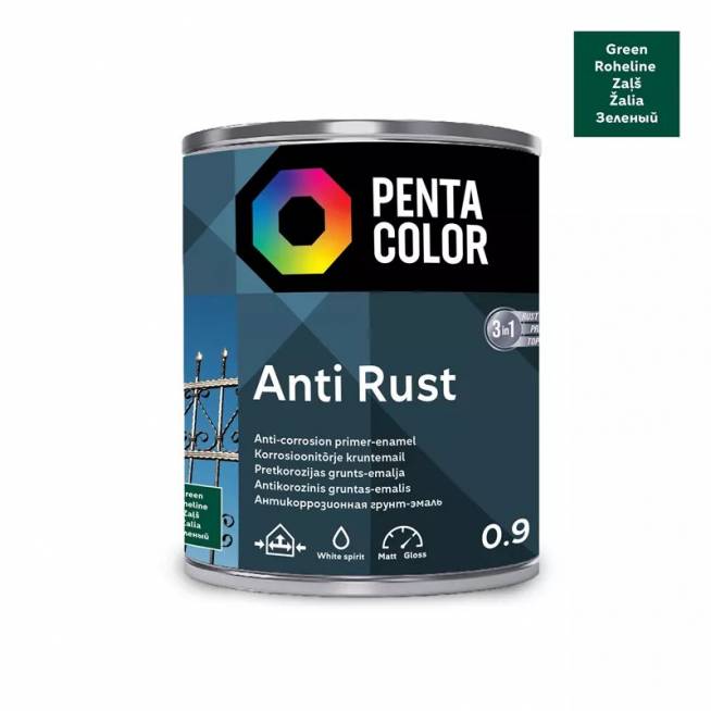 Emaliniai dažai Pentacolor Anti Rust, pusiau blizgus, 0.9 l, žalia