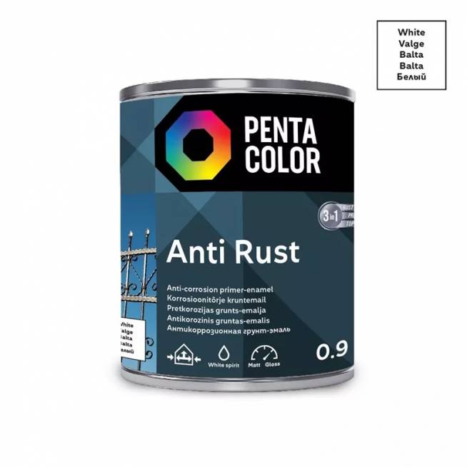 Emaliniai dažai Pentacolor Anti Rust, pusiau blizgus, 0.9 l, balta