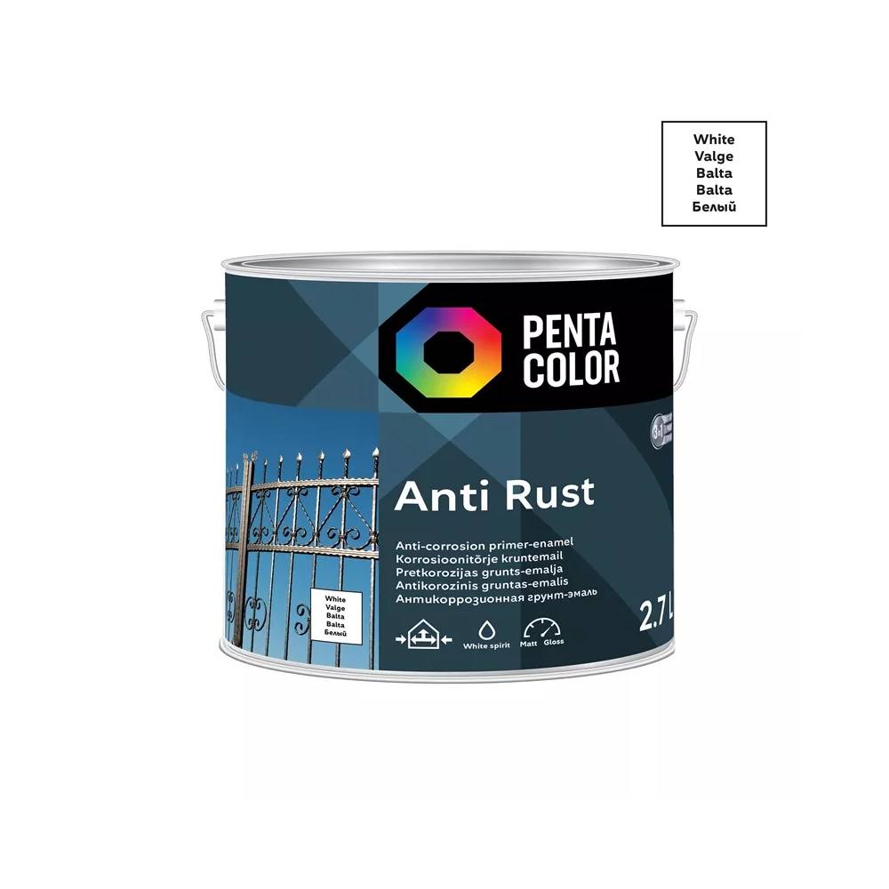 Emaliniai dažai Pentacolor Anti Rust, pusiau blizgus, 2.7 l, balta