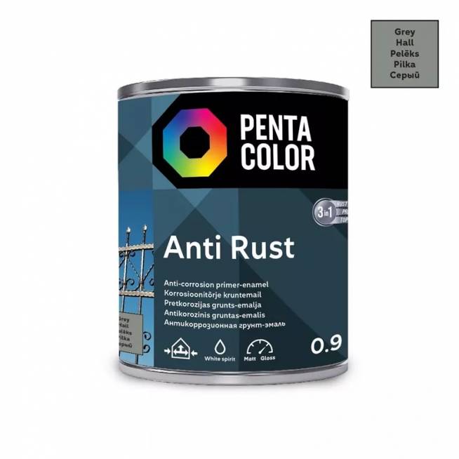 Emaliniai dažai Pentacolor Anti Rust, pusiau blizgus, 0.9 l, pilka