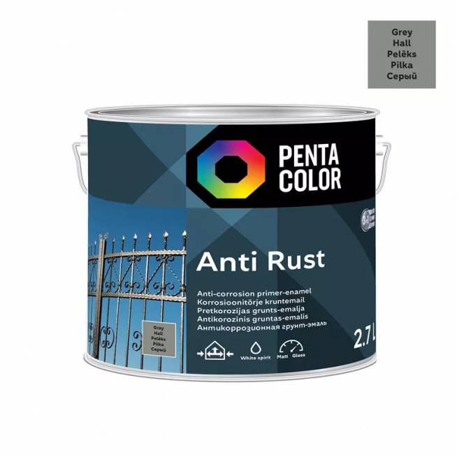 Emaliniai dažai Pentacolor Anti Rust, pusiau blizgus, 2.7 l, pilka