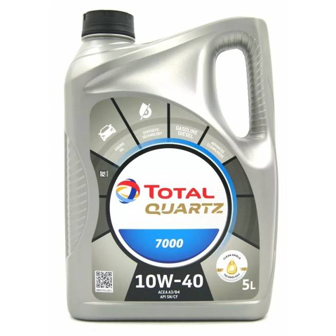 Variklių alyva Total Quartz 7000 10W - 40, pusiau sintetinis, lengviesiems automobiliams, 5 l