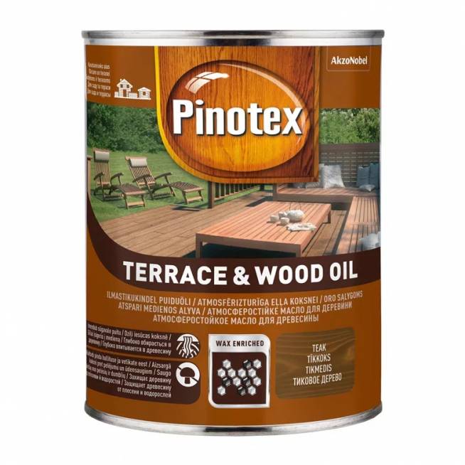 Medienos aliejus Pinotex Terrace & Wood Oil, tikmedis, 1 l