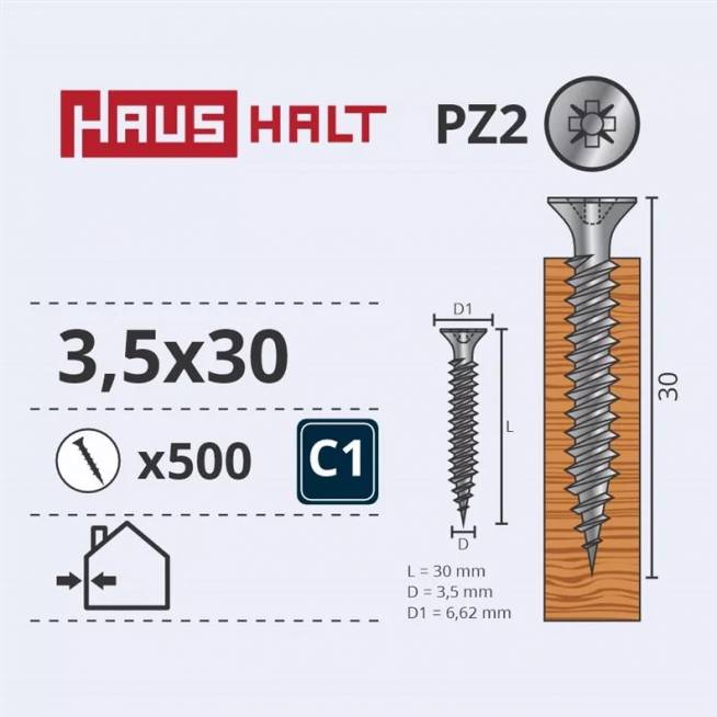 Medsraigtis Haushalt PZ2, 3.5 x 30 mm, balta, 500 vnt.