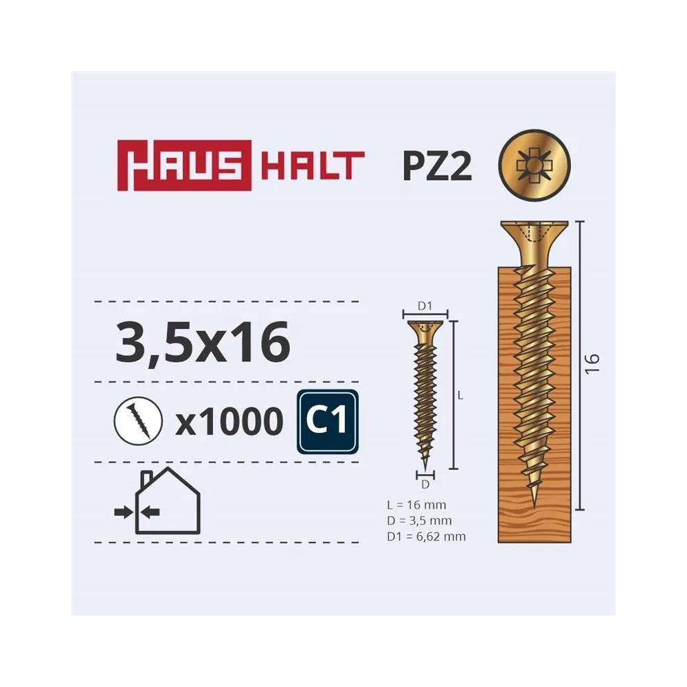 Medsraigtis Haushalt PZ2, 3.5 x 16 mm, geltona, 1000 vnt.