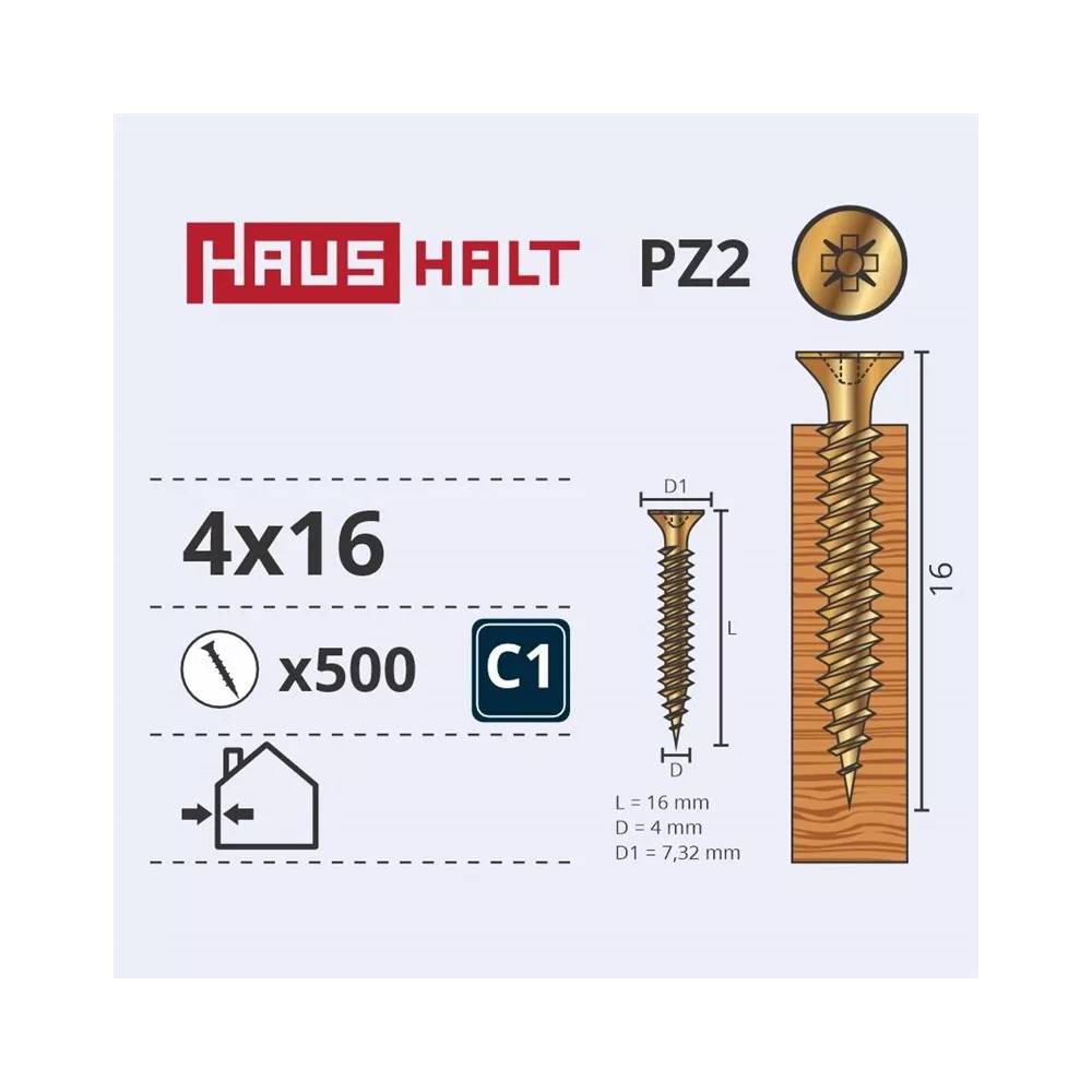 Medsraigtis Haushalt PZ2, 4 x 16 mm, geltona, 500 vnt.