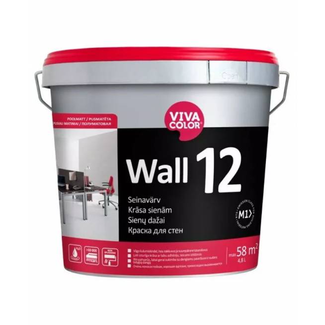 Sienų dažai Vivacolor Wall 12, balta, 4.8 l