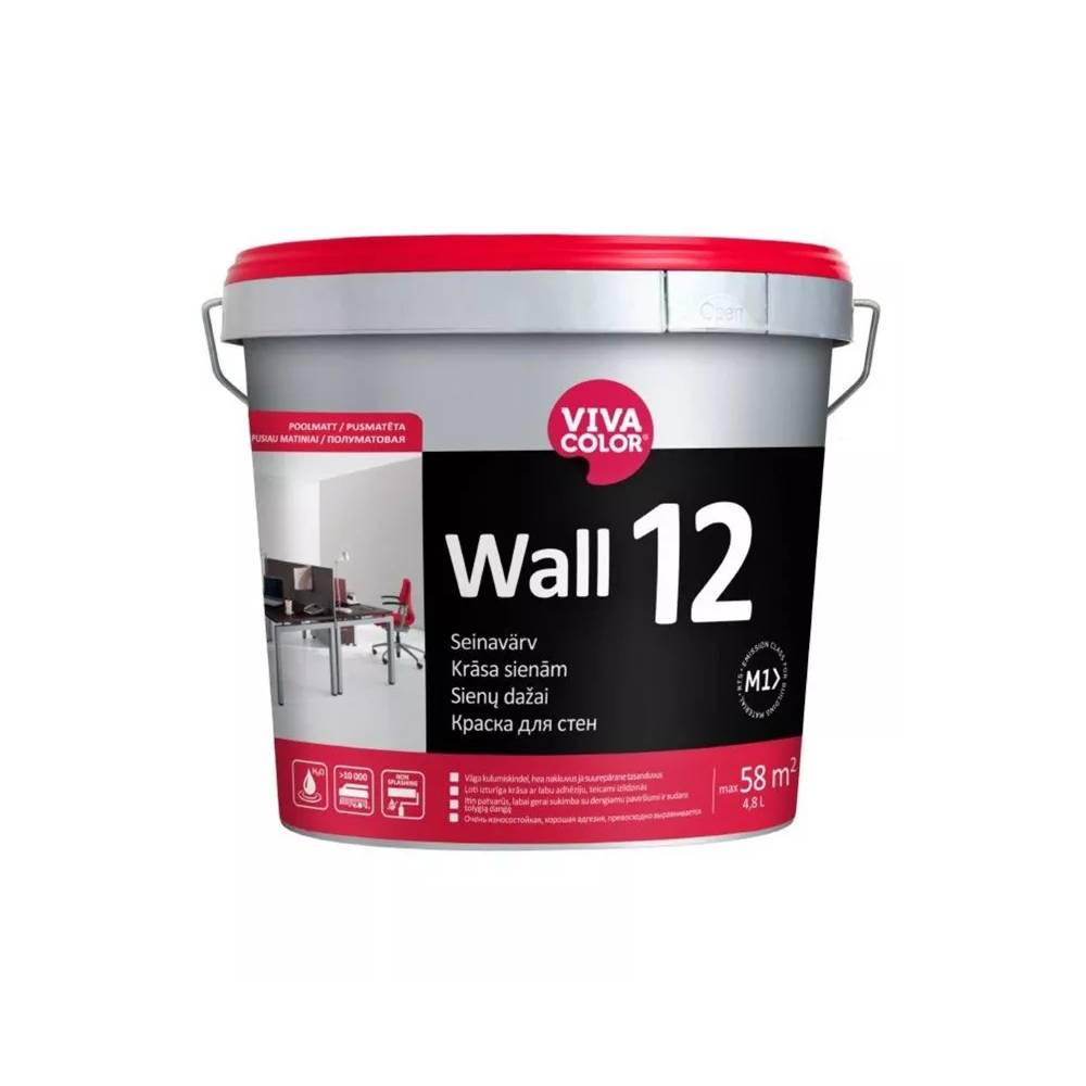 Sienų dažai Vivacolor Wall 12, balta, 4.8 l