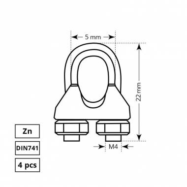 Lyno suspaudiklis Haushalt DIN741, cinkuota, metalų lydinys, Ø 0.3 cm, 4 vnt.