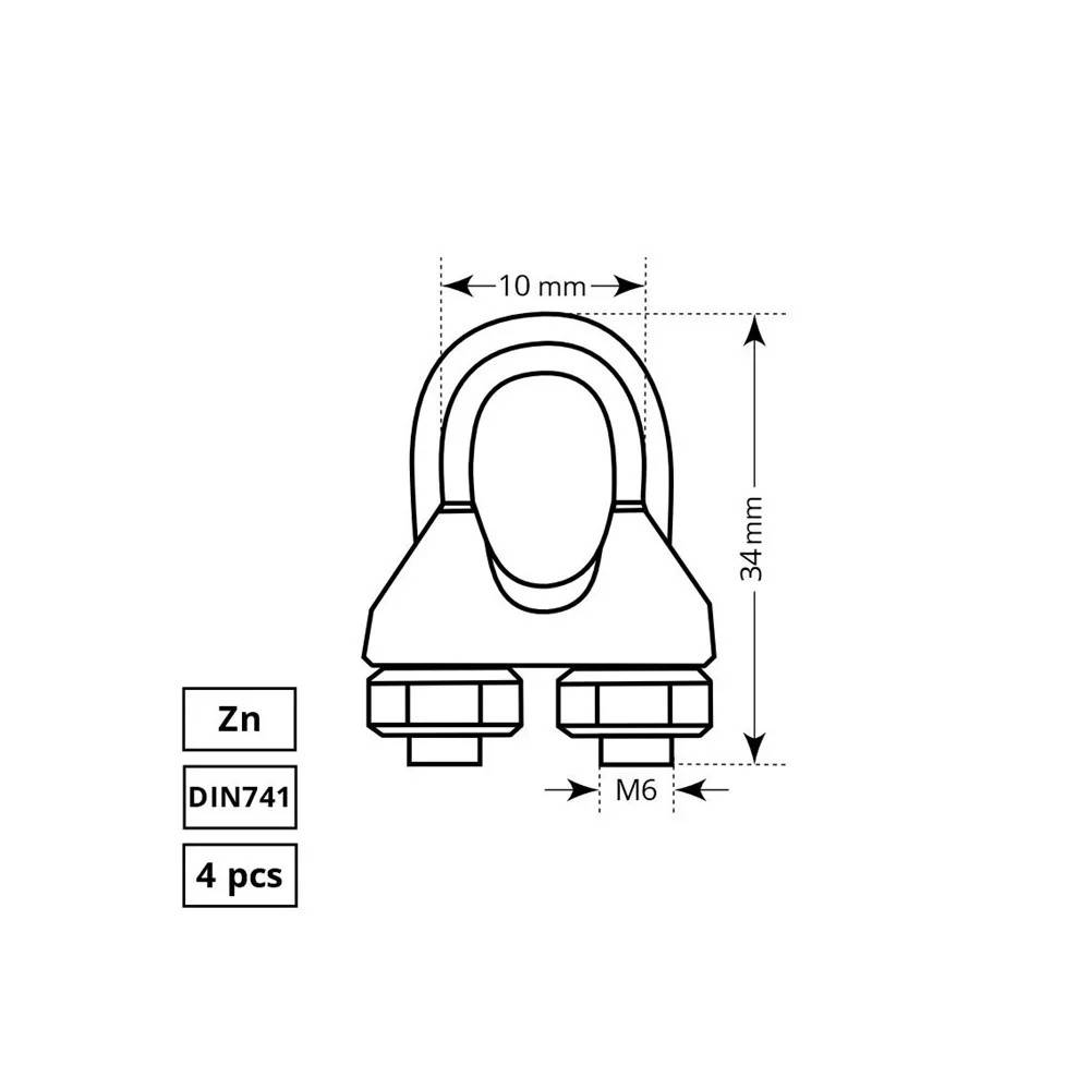 Lyno suspaudiklis Haushalt DIN741, cinkuota, metalų lydinys, Ø 0.8 cm, 4 vnt.