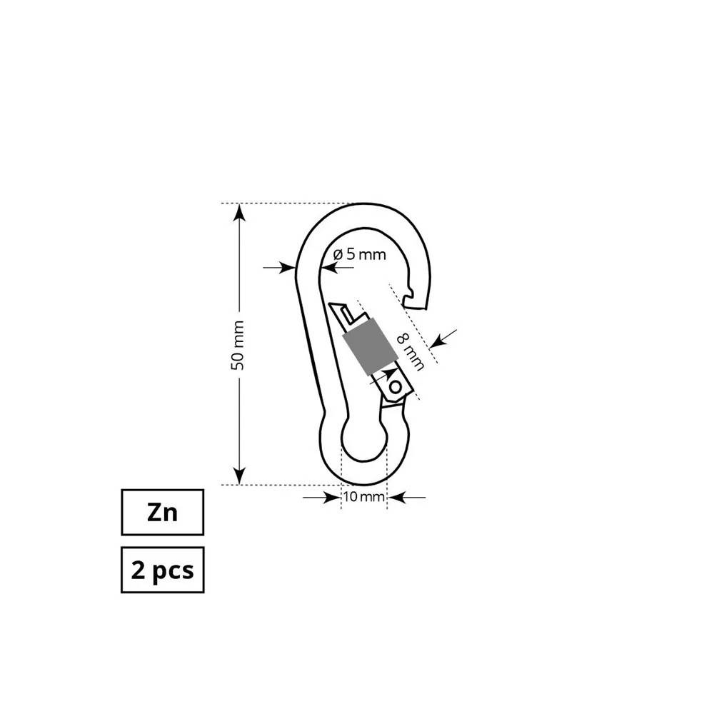 Karabinai Haushalt ZP, 2DD, cinkuota, metalų lydinys, 5 cm, Ø 0.5 cm, 2 vnt.