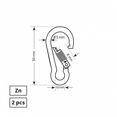 Karabinai Haushalt ZP, 2DD, cinkuota, metalų lydinys, 5 cm, Ø 0.5 cm, 2 vnt.