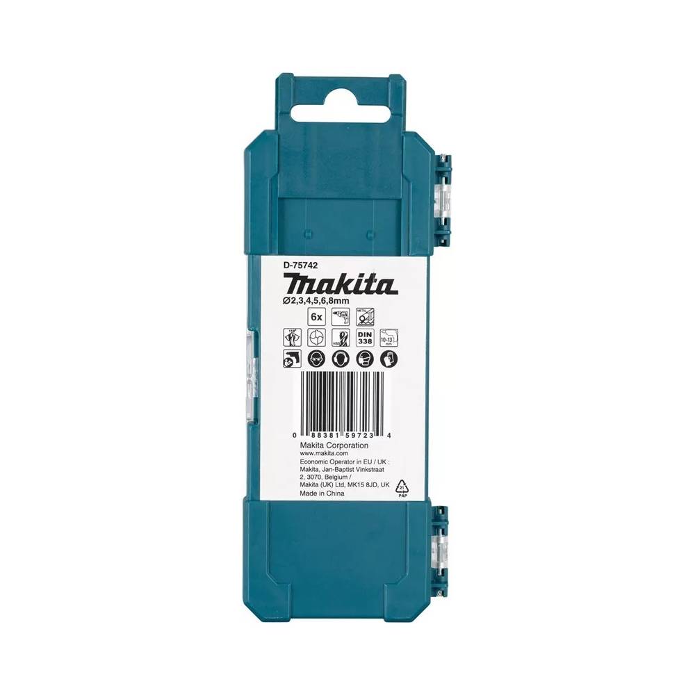 Metalo grąžtų rinkinys Makita D-75742, metalas, hss-g, tiesus, 2 mm x 10 cm, 6 vnt.