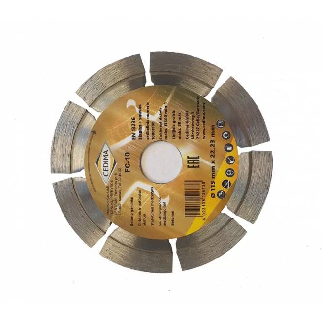 Pjovimo diskas Cedima FC-10, 115 mm x 22.23 mm x 1 mm