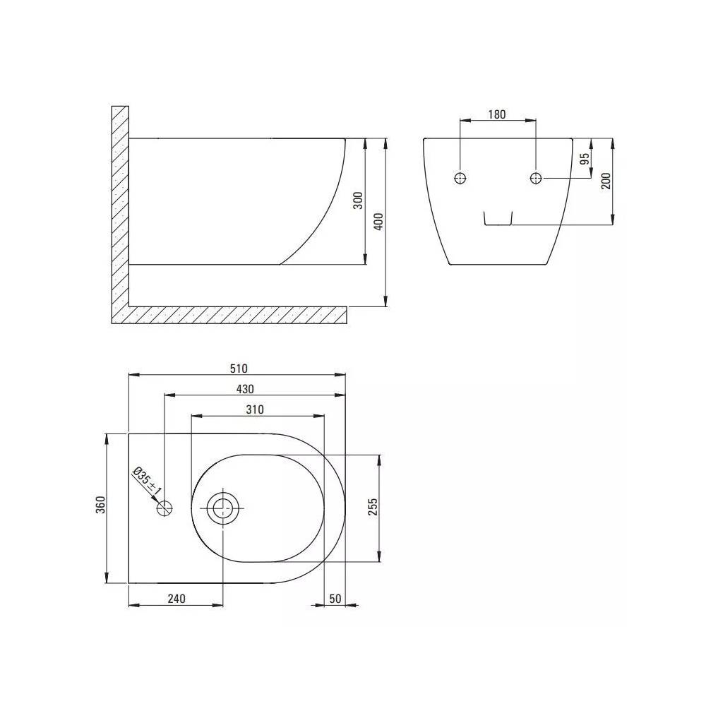 Bidė Deante, 360 mm x 510 mm x 300 mm, balta