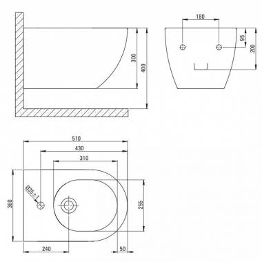 Bidė Deante, 360 mm x 510 mm x 300 mm, balta