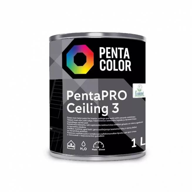 Dažai Pentacolor PentaPro Ceiling 3, balta, 1 l