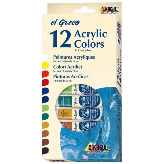 Dažai akriliniai Kreul 28250, 12 ml, 12 vnt.