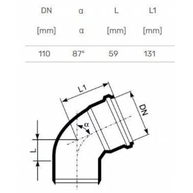 Alkūnė mažatriukšmei vidaus kanalizacijai Magnaplast Ultra dB, 110 mm, 87 °