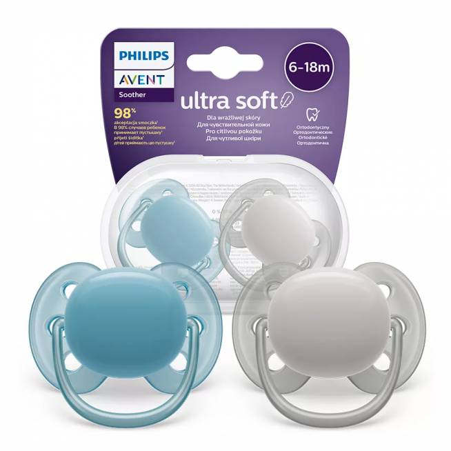 AVENT SCF091/17 "Ultra Soft" čiulptukas 6-18 m, mėlynas/pilkas