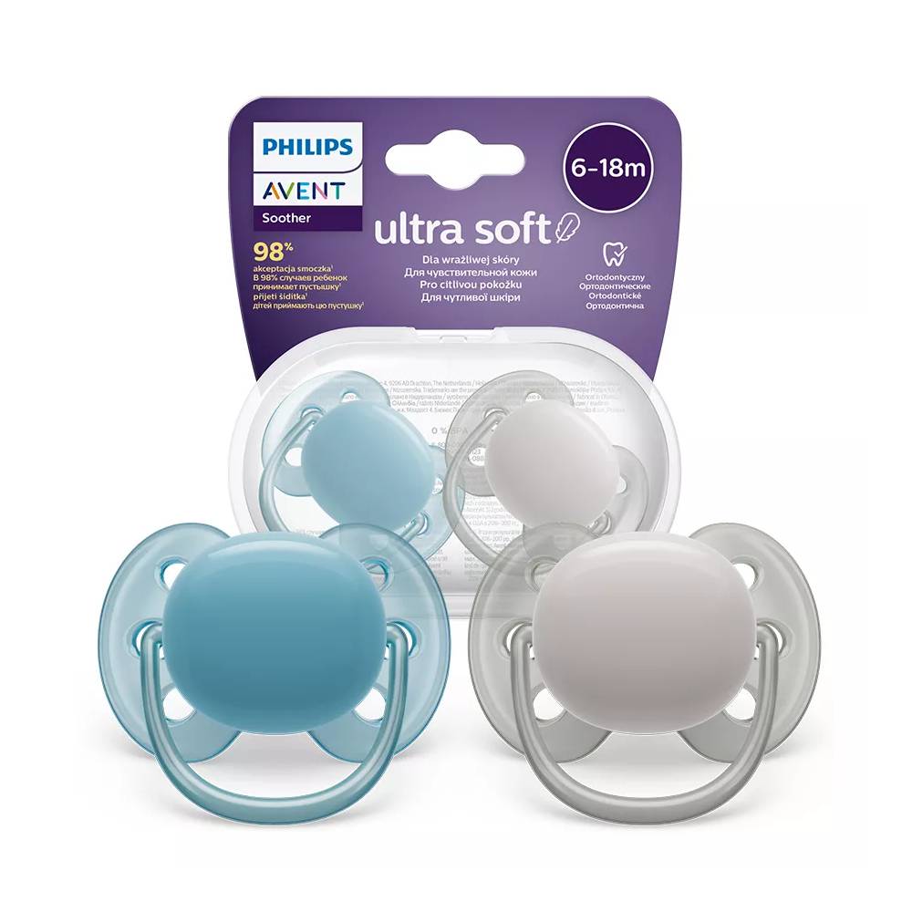 AVENT SCF091/17 "Ultra Soft" čiulptukas 6-18 m, mėlynas/pilkas