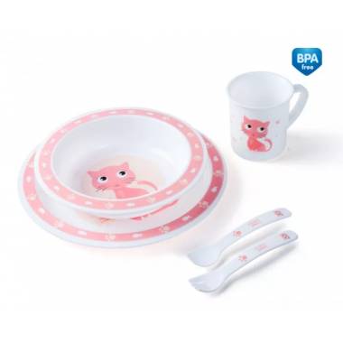 CANPOL 4/401 Plastikinis stalo komplektas "Cute Animals Kitty" rožinės spalvos