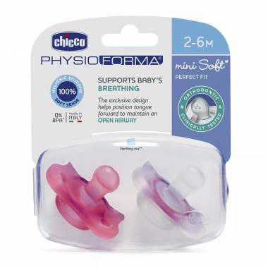 CHICCO 00073231110000 Čiulptukas PHYSIO MINI SOFT 2-6 silikonas 2 vnt. mergaitė