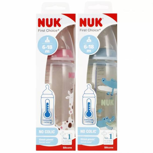 NUK 216248 FC+ PP 360 ml buteliukas su temperatūros indikatoriumi ir silikoniniu čiulptuku 6-18 mėn