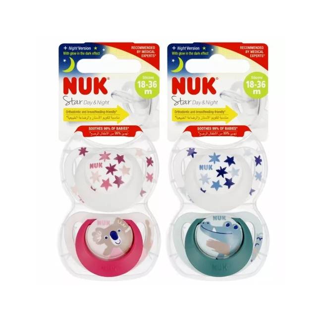 NUK 739735 STAR D&N silikoninis čiulptukas 18-36m 2 vnt