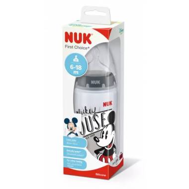 NUK 741019 FC+ PP 300 ml buteliukas su temperatūros indikatoriumi DISNEY M Mickey Mouse silikoninis čiulptukas M 6-18