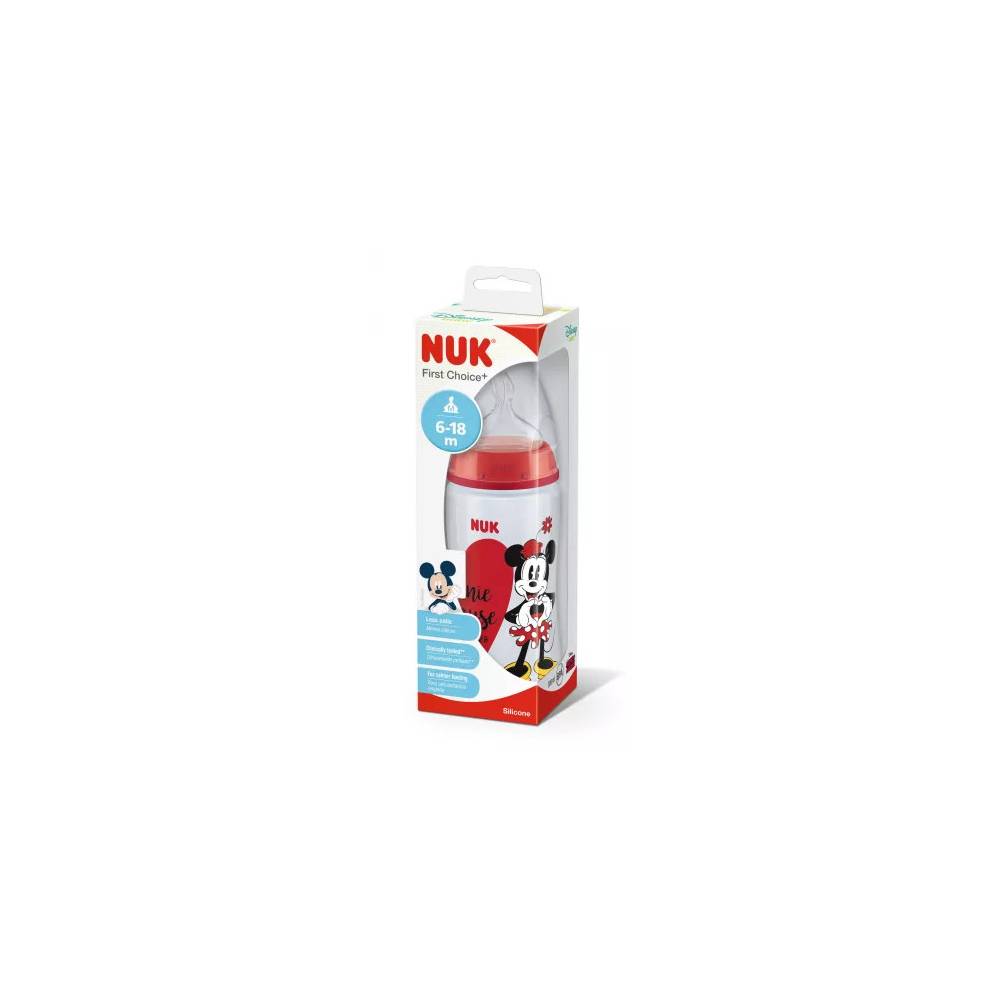 NUK 741019 FC+ PP 300 ml buteliukas su temperatūros indikatoriumi DISNEY M Mickey Mouse silikoninis čiulptukas M 6-18