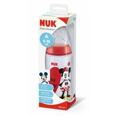 NUK 741019 FC+ PP 300 ml buteliukas su temperatūros indikatoriumi DISNEY M Mickey Mouse silikoninis čiulptukas M 6-18