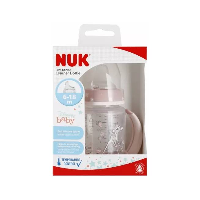 NUK 743313 FC 150 ml buteliukas su rankenėlėmis ir temperatūros indikatoriumi DISNEY BAMBI silikoninis kandiklis be...